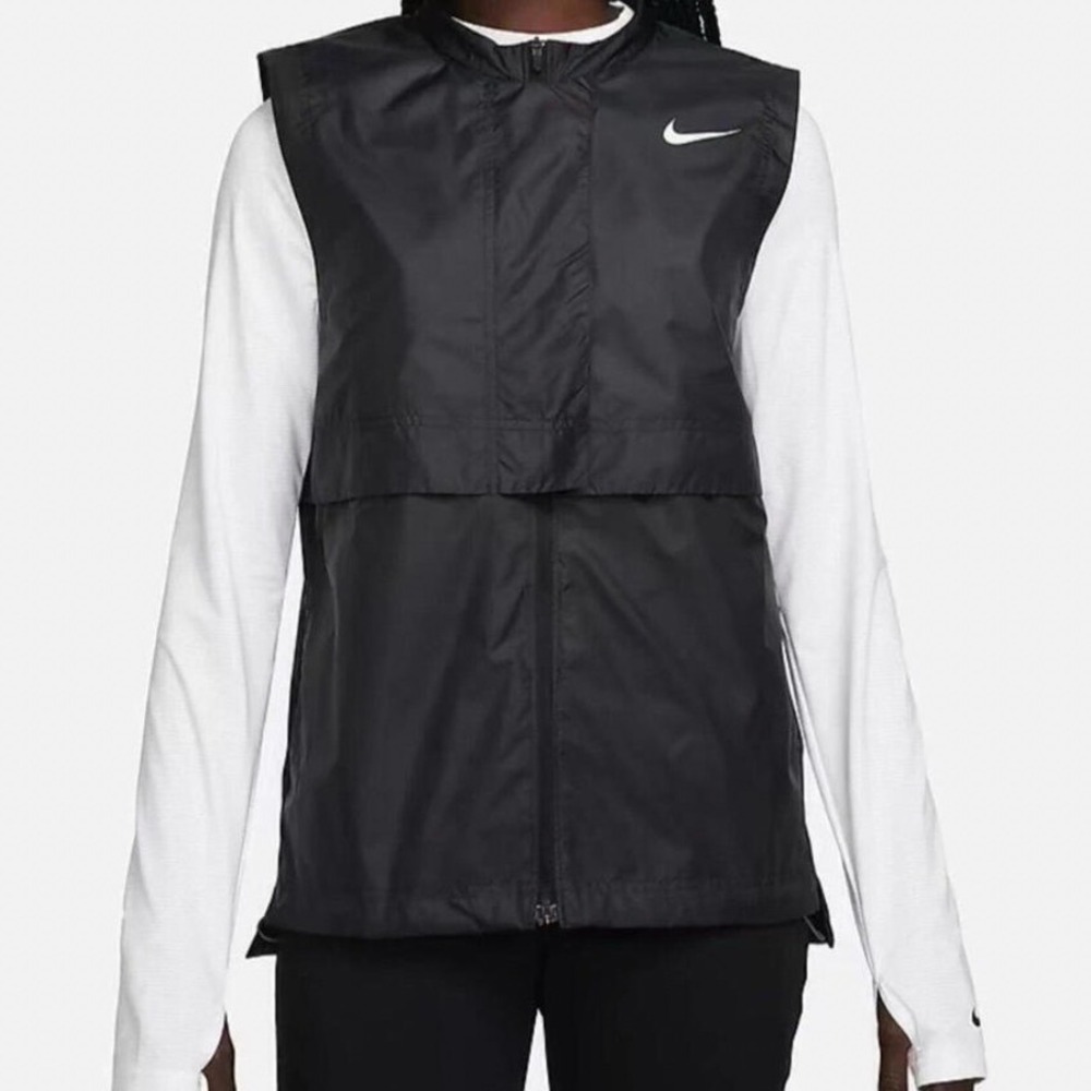 Nike Repel Womens Running Vest Dark Gray Ripstop Full Zip DX6085-010 Size M